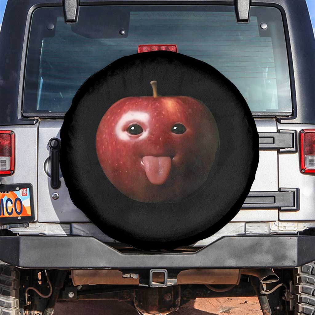 Cute Freaky Apple with Tongue Out Spare Tire Cover Funny Goofy AI Fruit Meme TS02 No hole Black Print Your Wear