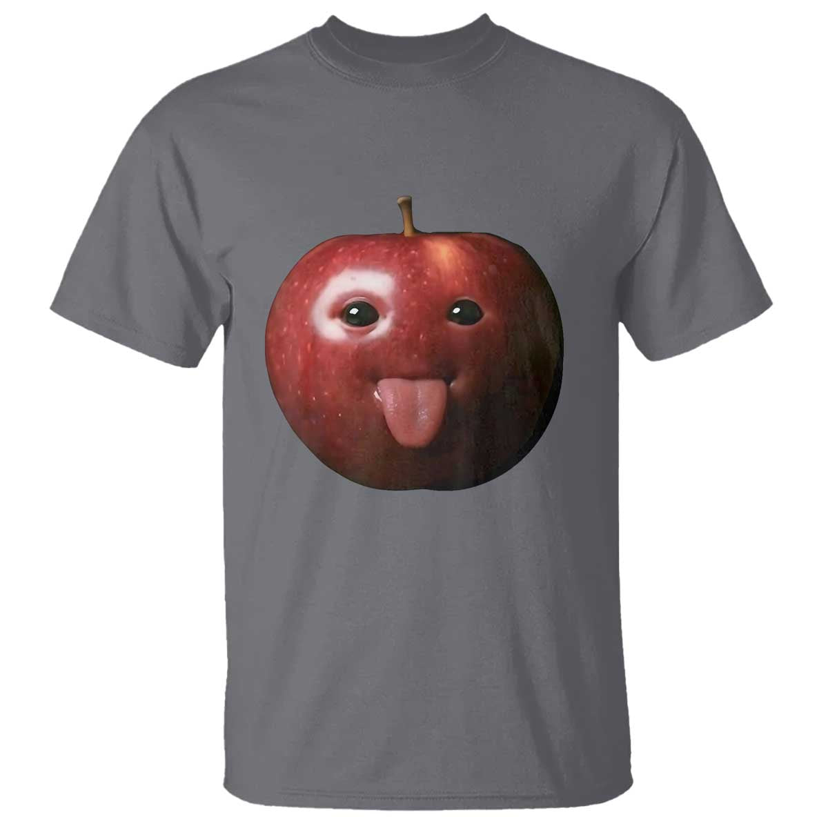 Cute Freaky Apple with Tongue Out T Shirt Funny Goofy AI Fruit Meme TS02 Charcoal Print Your Wear