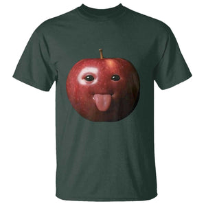 Cute Freaky Apple with Tongue Out T Shirt Funny Goofy AI Fruit Meme TS02 Dark Forest Green Print Your Wear