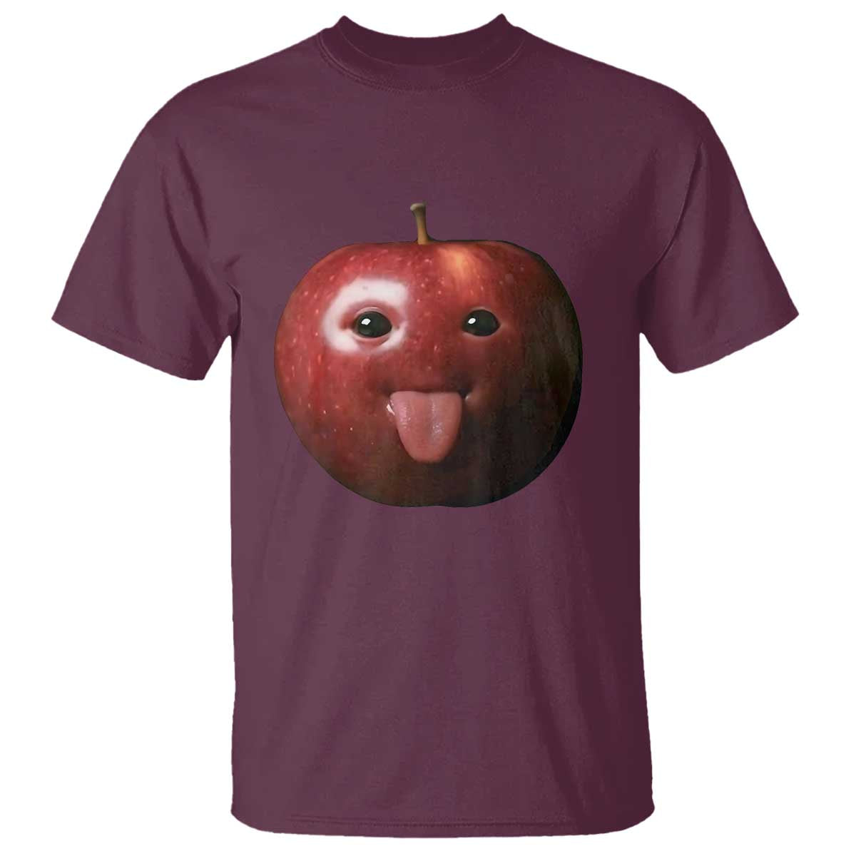 Cute Freaky Apple with Tongue Out T Shirt Funny Goofy AI Fruit Meme TS02 Maroon Print Your Wear
