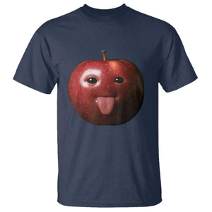 Cute Freaky Apple with Tongue Out T Shirt Funny Goofy AI Fruit Meme TS02 Navy Print Your Wear