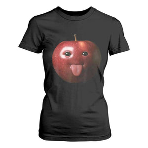 Cute Freaky Apple with Tongue Out T Shirt For Women Funny Goofy AI Fruit Meme TS02 Black Print Your Wear