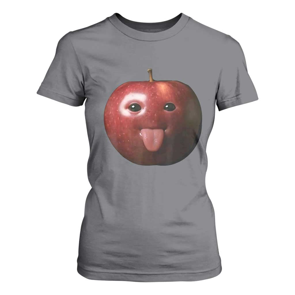 Cute Freaky Apple with Tongue Out T Shirt For Women Funny Goofy AI Fruit Meme TS02 Charcoal Print Your Wear