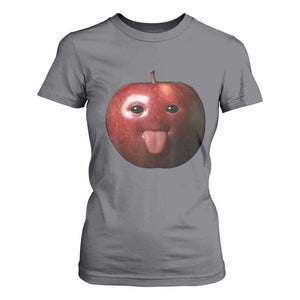 Cute Freaky Apple with Tongue Out T Shirt For Women Funny Goofy AI Fruit Meme TS02 Charcoal Print Your Wear