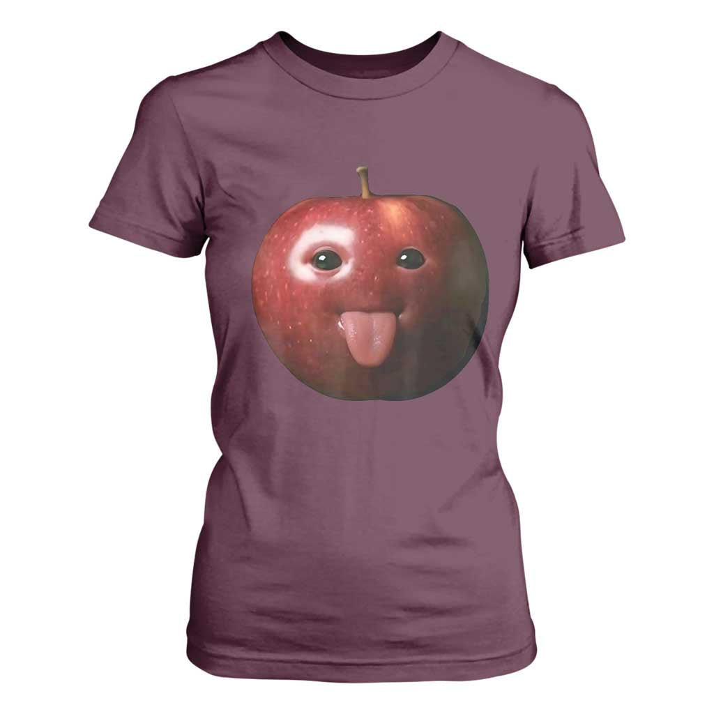 Cute Freaky Apple with Tongue Out T Shirt For Women Funny Goofy AI Fruit Meme TS02 Maroon Print Your Wear
