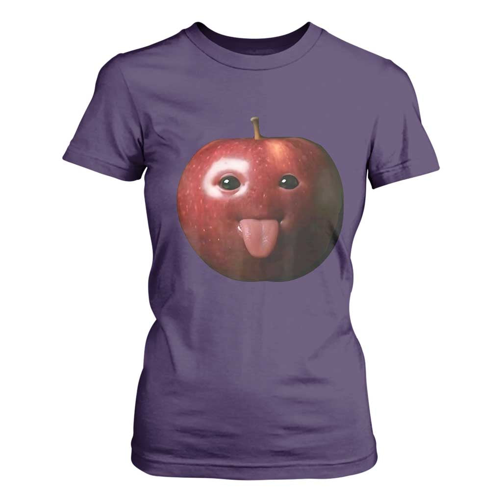Cute Freaky Apple with Tongue Out T Shirt For Women Funny Goofy AI Fruit Meme TS02 Purple Print Your Wear