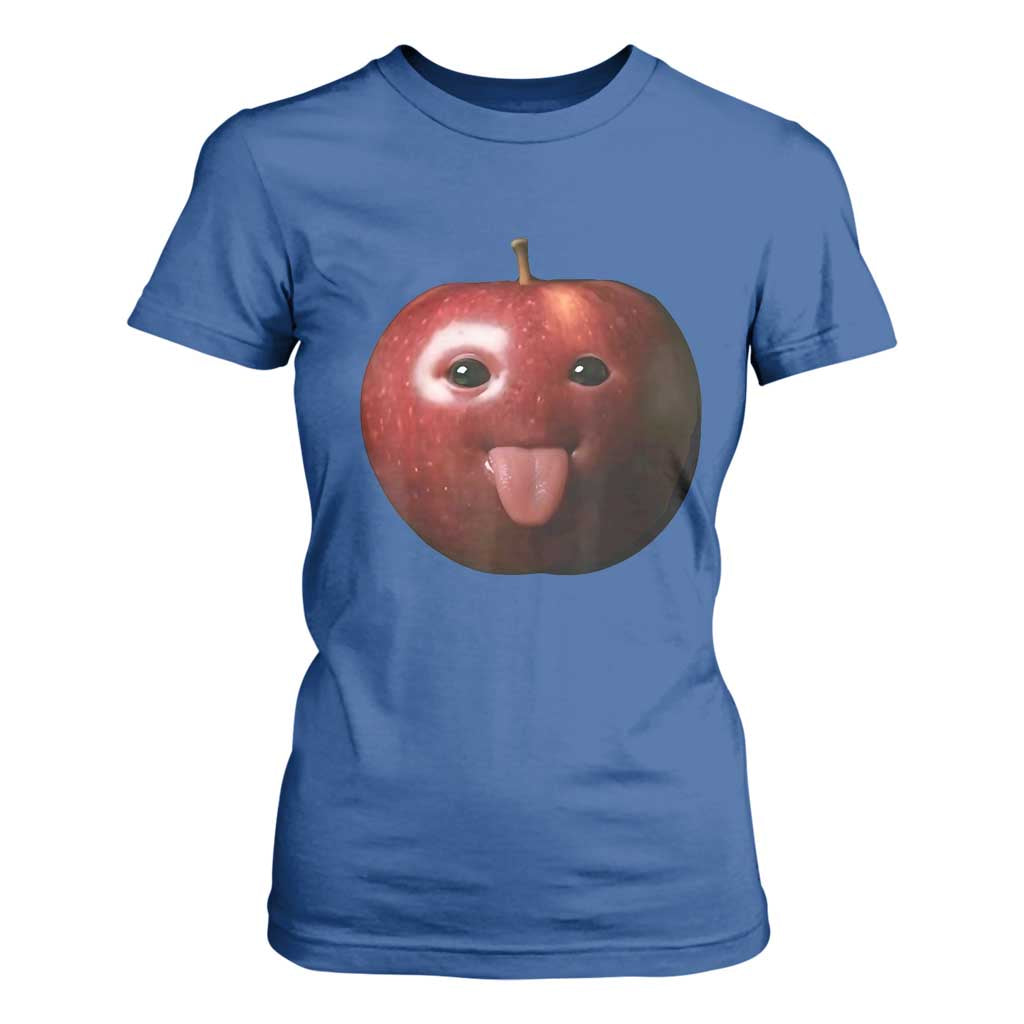 Cute Freaky Apple with Tongue Out T Shirt For Women Funny Goofy AI Fruit Meme TS02 Royal Blue Print Your Wear
