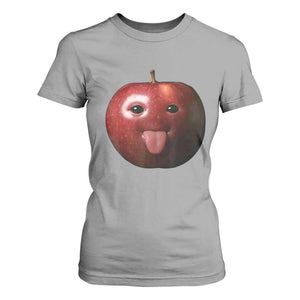 Cute Freaky Apple with Tongue Out T Shirt For Women Funny Goofy AI Fruit Meme TS02 Sport Gray Print Your Wear