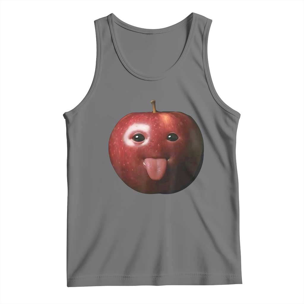 Cute Freaky Apple with Tongue Out Tank Top Funny Goofy AI Fruit Meme TS02 Black Heather Print Your Wear