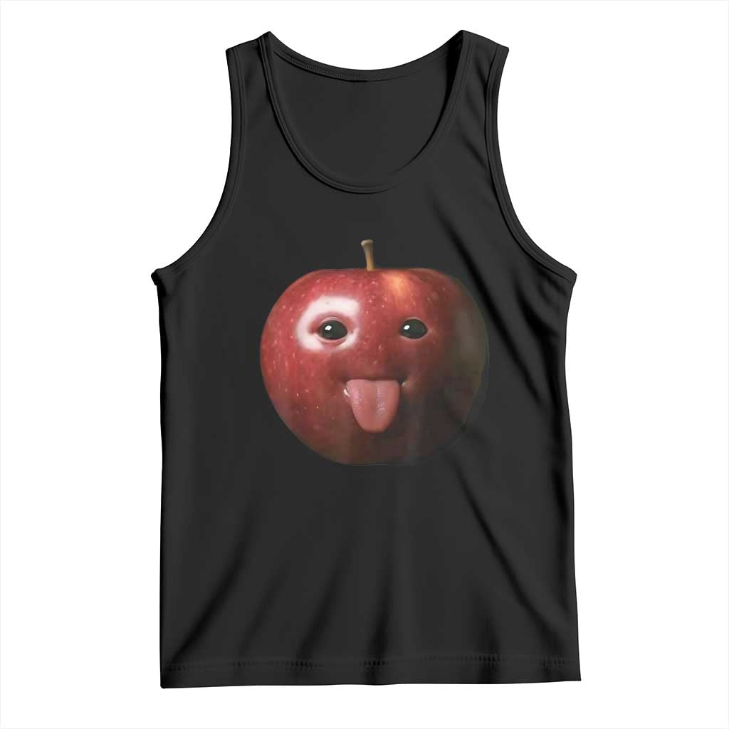 Cute Freaky Apple with Tongue Out Tank Top Funny Goofy AI Fruit Meme TS02 Black Print Your Wear
