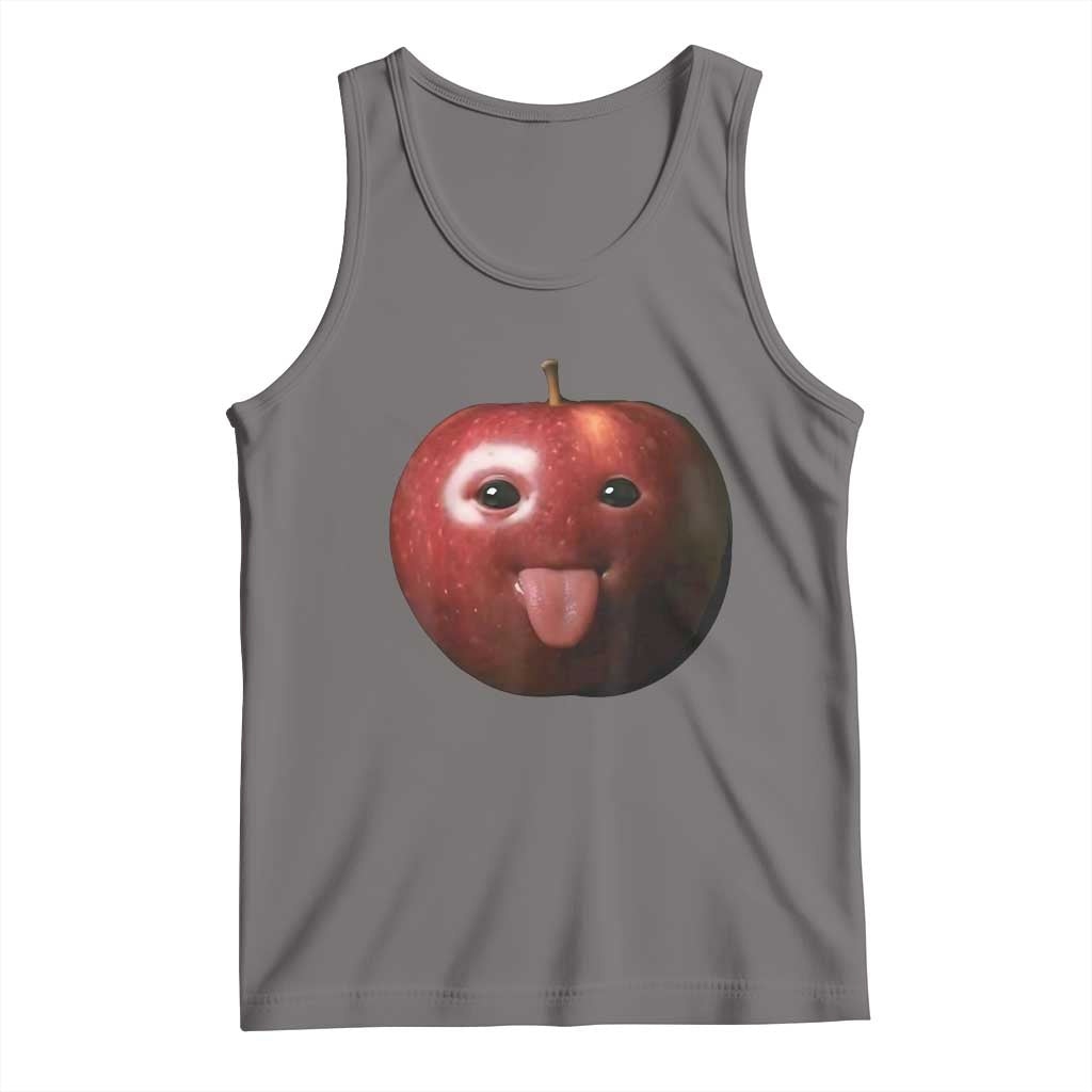 Cute Freaky Apple with Tongue Out Tank Top Funny Goofy AI Fruit Meme TS02 Deep Heather Print Your Wear