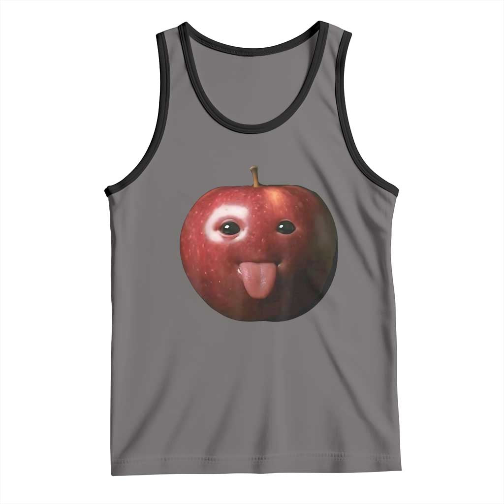 Cute Freaky Apple with Tongue Out Tank Top Funny Goofy AI Fruit Meme TS02 Deep Heather Black Print Your Wear