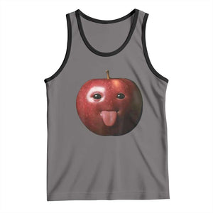Cute Freaky Apple with Tongue Out Tank Top Funny Goofy AI Fruit Meme TS02 Deep Heather Black Print Your Wear