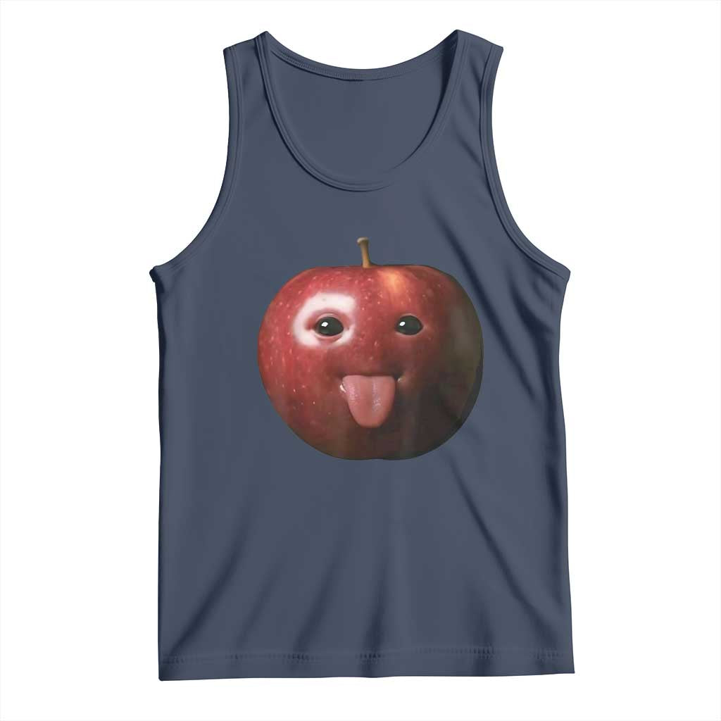 Cute Freaky Apple with Tongue Out Tank Top Funny Goofy AI Fruit Meme TS02 Navy Print Your Wear