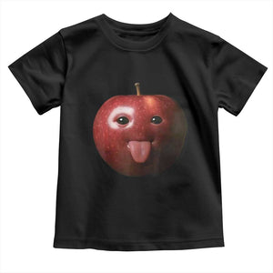 Cute Freaky Apple with Tongue Out Toddler T Shirt Funny Goofy AI Fruit Meme TS02 Black Print Your Wear