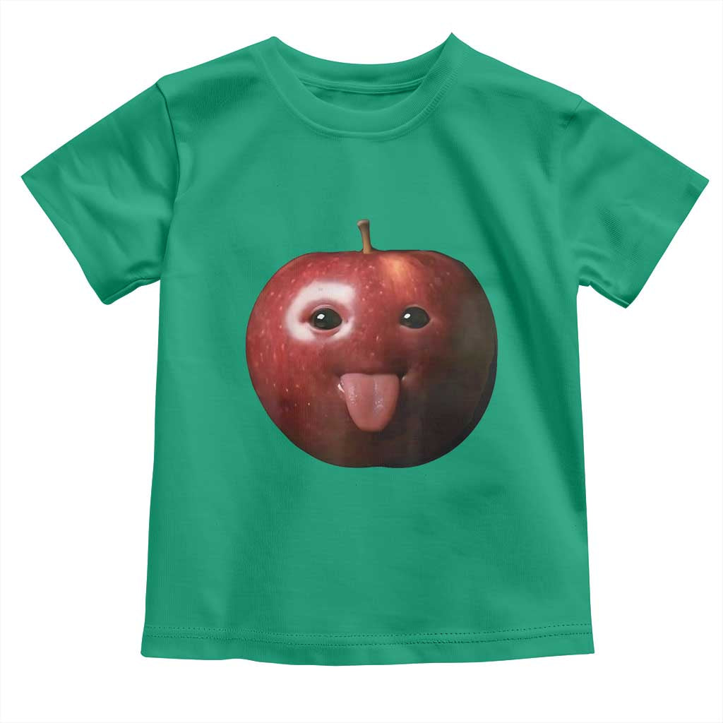 Cute Freaky Apple with Tongue Out Toddler T Shirt Funny Goofy AI Fruit Meme TS02 Irish Green Print Your Wear