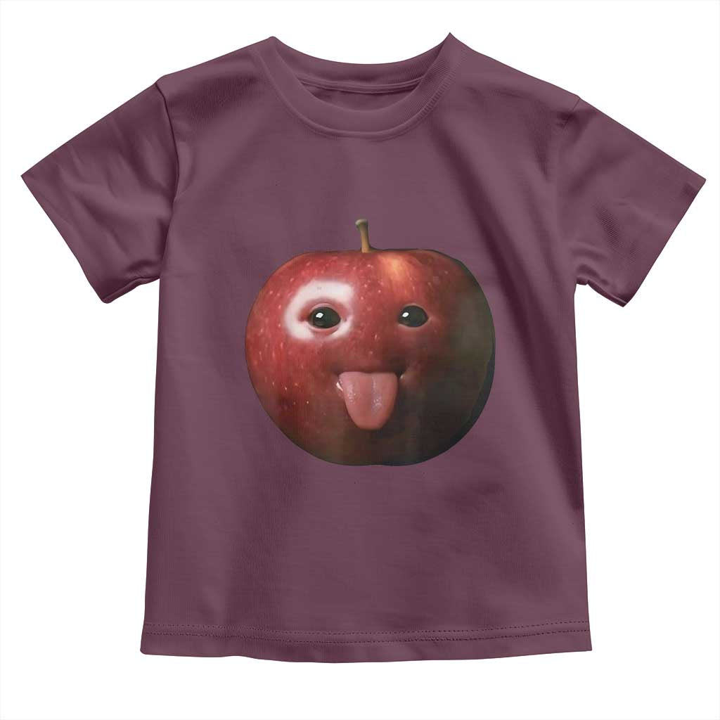Cute Freaky Apple with Tongue Out Toddler T Shirt Funny Goofy AI Fruit Meme TS02 Maroon Print Your Wear