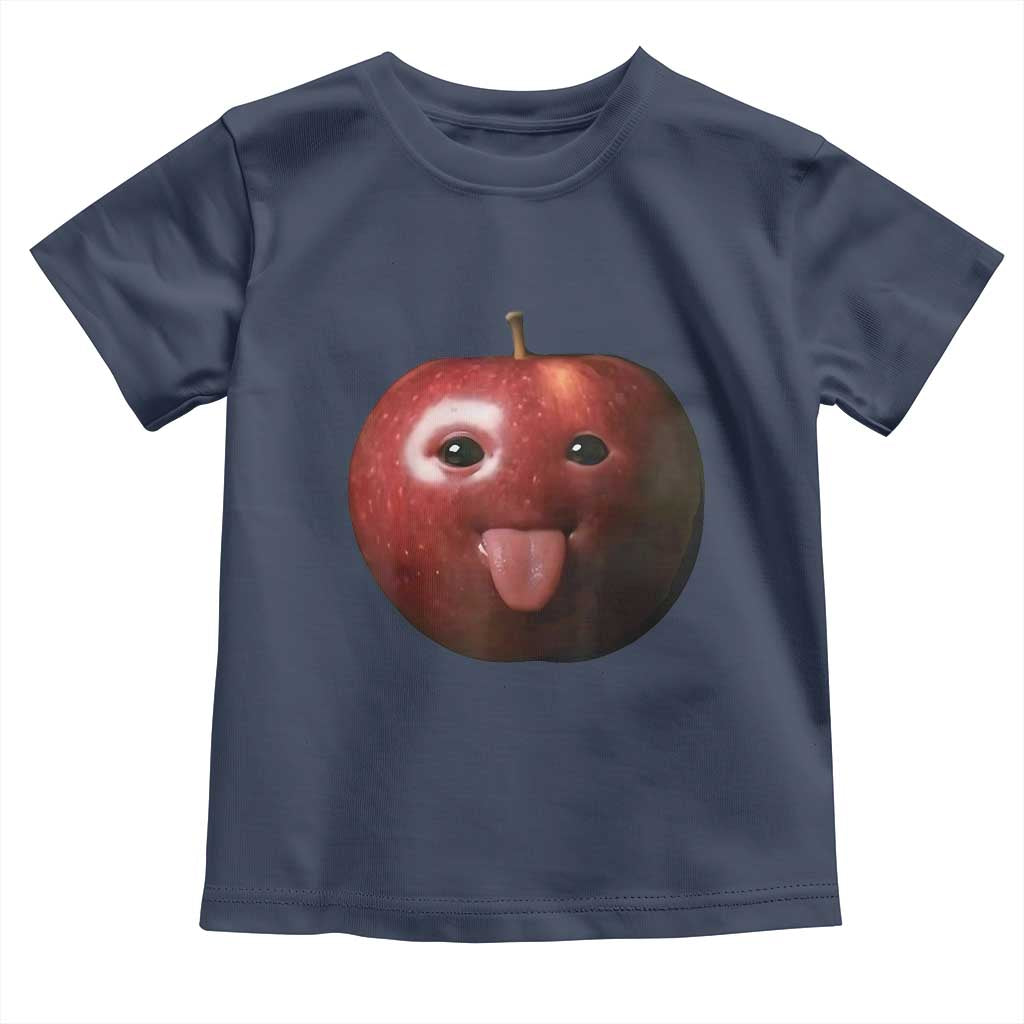 Cute Freaky Apple with Tongue Out Toddler T Shirt Funny Goofy AI Fruit Meme TS02 Navy Print Your Wear