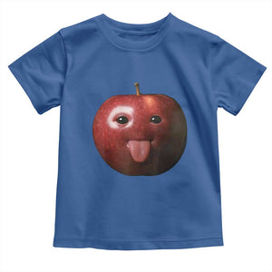 Cute Freaky Apple with Tongue Out Toddler T Shirt Funny Goofy AI Fruit Meme TS02 Royal Blue Print Your Wear