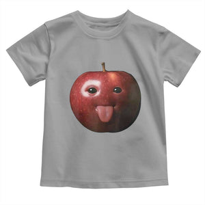Cute Freaky Apple with Tongue Out Toddler T Shirt Funny Goofy AI Fruit Meme TS02 Sport Gray Print Your Wear