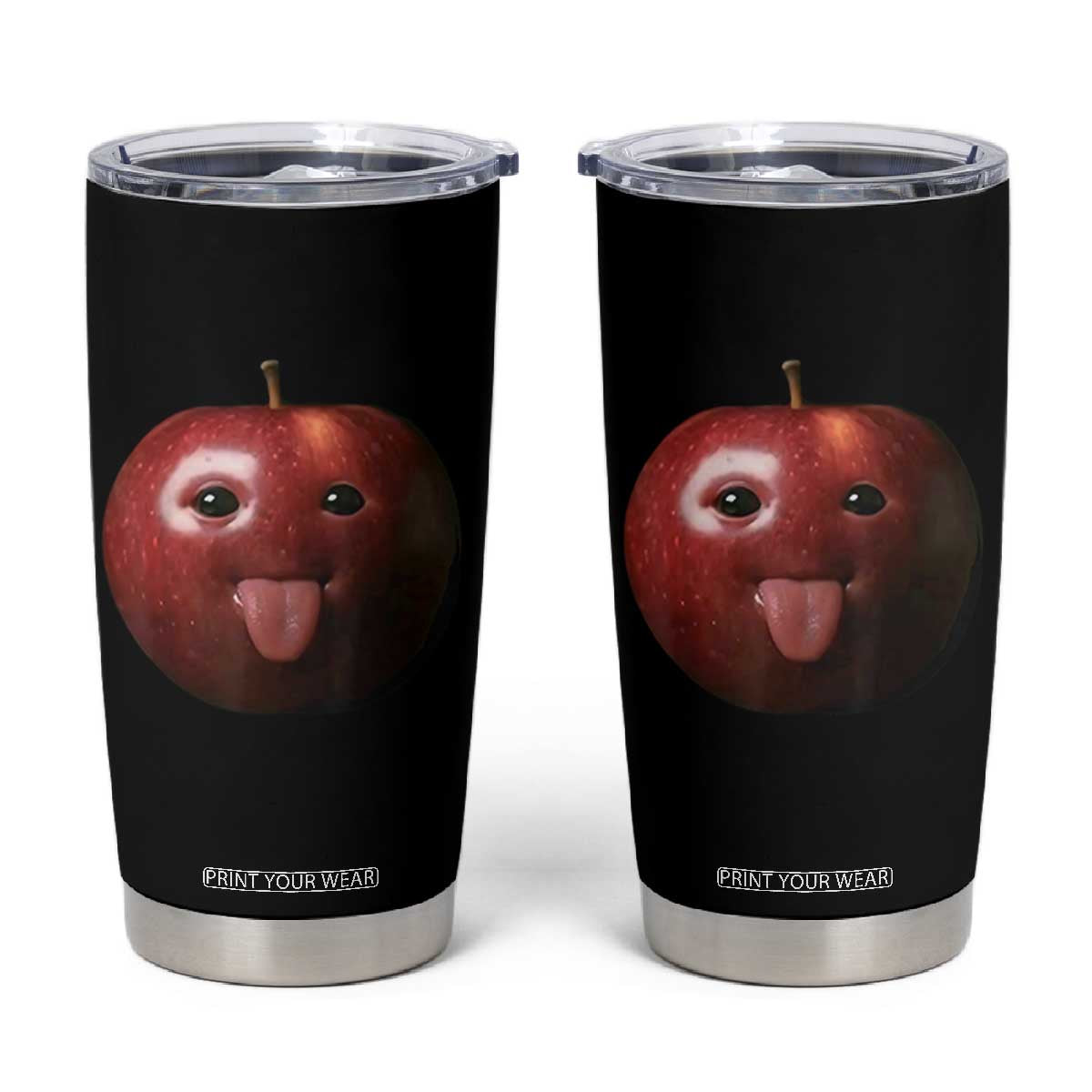 Cute Freaky Apple with Tongue Out Tumbler Cup Funny Goofy AI Fruit Meme TS02 Black Print Your Wear