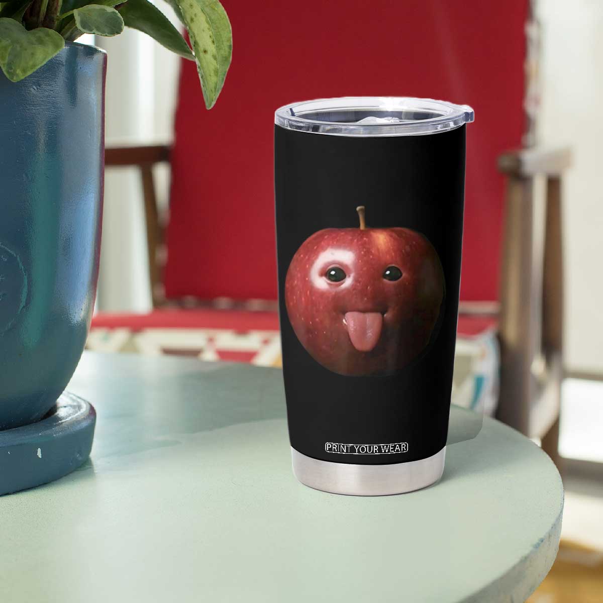 Cute Freaky Apple with Tongue Out Tumbler Cup Funny Goofy AI Fruit Meme TS02 Print Your Wear
