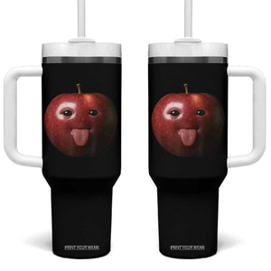 Cute Freaky Apple with Tongue Out Tumbler With Handle Funny Goofy AI Fruit Meme TS02 One Size: 40 oz Black Print Your Wear