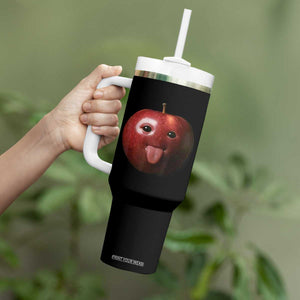 Cute Freaky Apple with Tongue Out Tumbler With Handle Funny Goofy AI Fruit Meme TS02 Print Your Wear