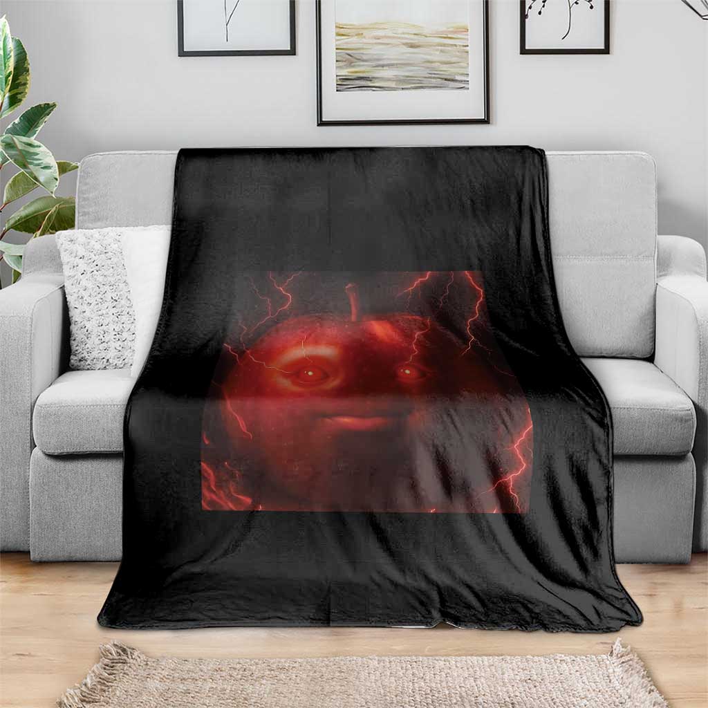 Evil Freaky Apple Meme Throw Blanket Creepy Dark AI Fruit Face With Glowing Eyes TS02 Print Your Wear