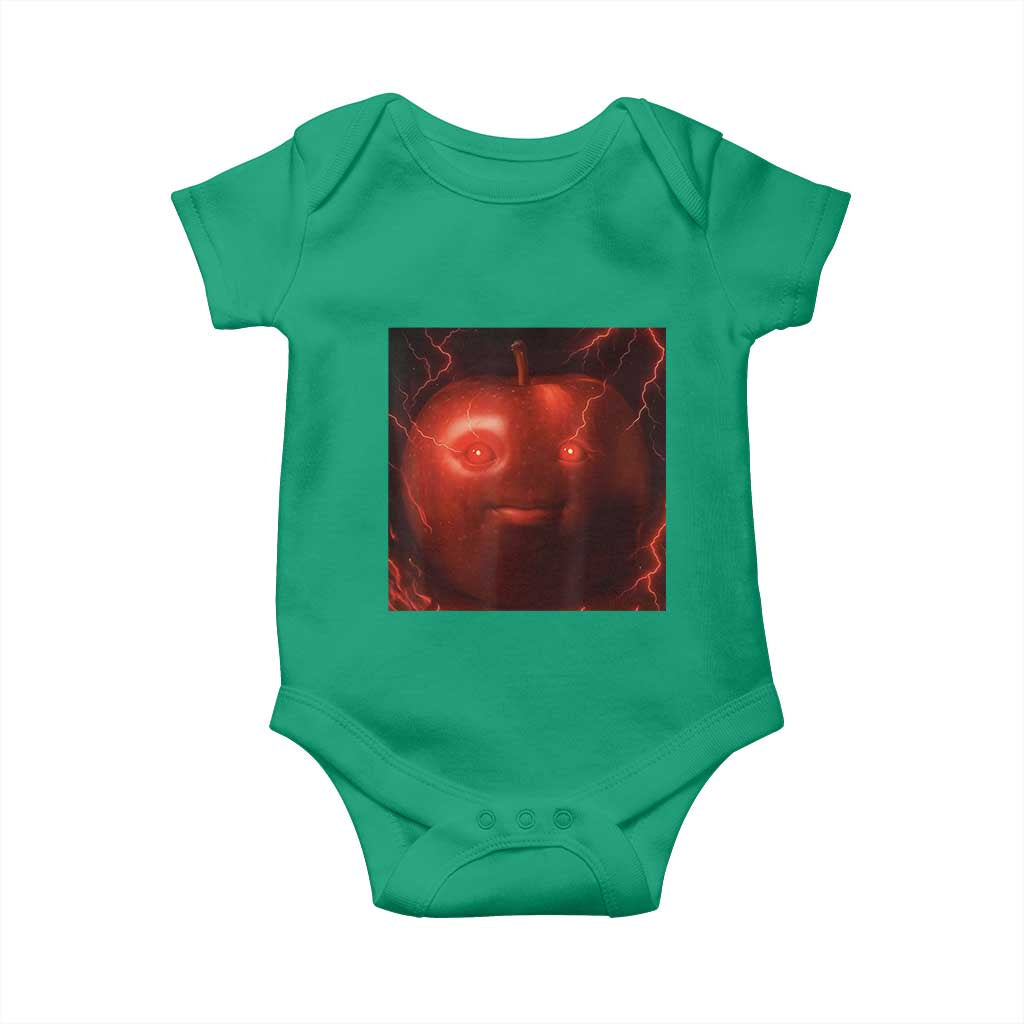 Evil Freaky Apple Meme Baby Onesie Creepy Dark AI Fruit Face With Glowing Eyes TS02 Irish Green Print Your Wear