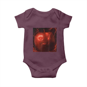 Evil Freaky Apple Meme Baby Onesie Creepy Dark AI Fruit Face With Glowing Eyes TS02 Maroon Print Your Wear