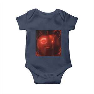 Evil Freaky Apple Meme Baby Onesie Creepy Dark AI Fruit Face With Glowing Eyes TS02 Navy Print Your Wear