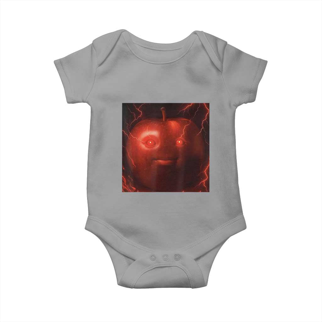 Evil Freaky Apple Meme Baby Onesie Creepy Dark AI Fruit Face With Glowing Eyes TS02 Sport Gray Print Your Wear