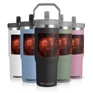 Evil Freaky Apple Meme Flip Straw Tumbler Creepy Dark AI Fruit Face With Glowing Eyes TS02 Print Your Wear