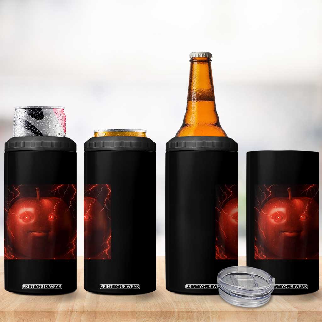Evil Freaky Apple Meme 4 in 1 Can Cooler Tumbler Creepy Dark AI Fruit Face With Glowing Eyes TS02 Print Your Wear