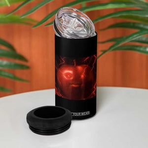 Evil Freaky Apple Meme 4 in 1 Can Cooler Tumbler Creepy Dark AI Fruit Face With Glowing Eyes TS02 Print Your Wear