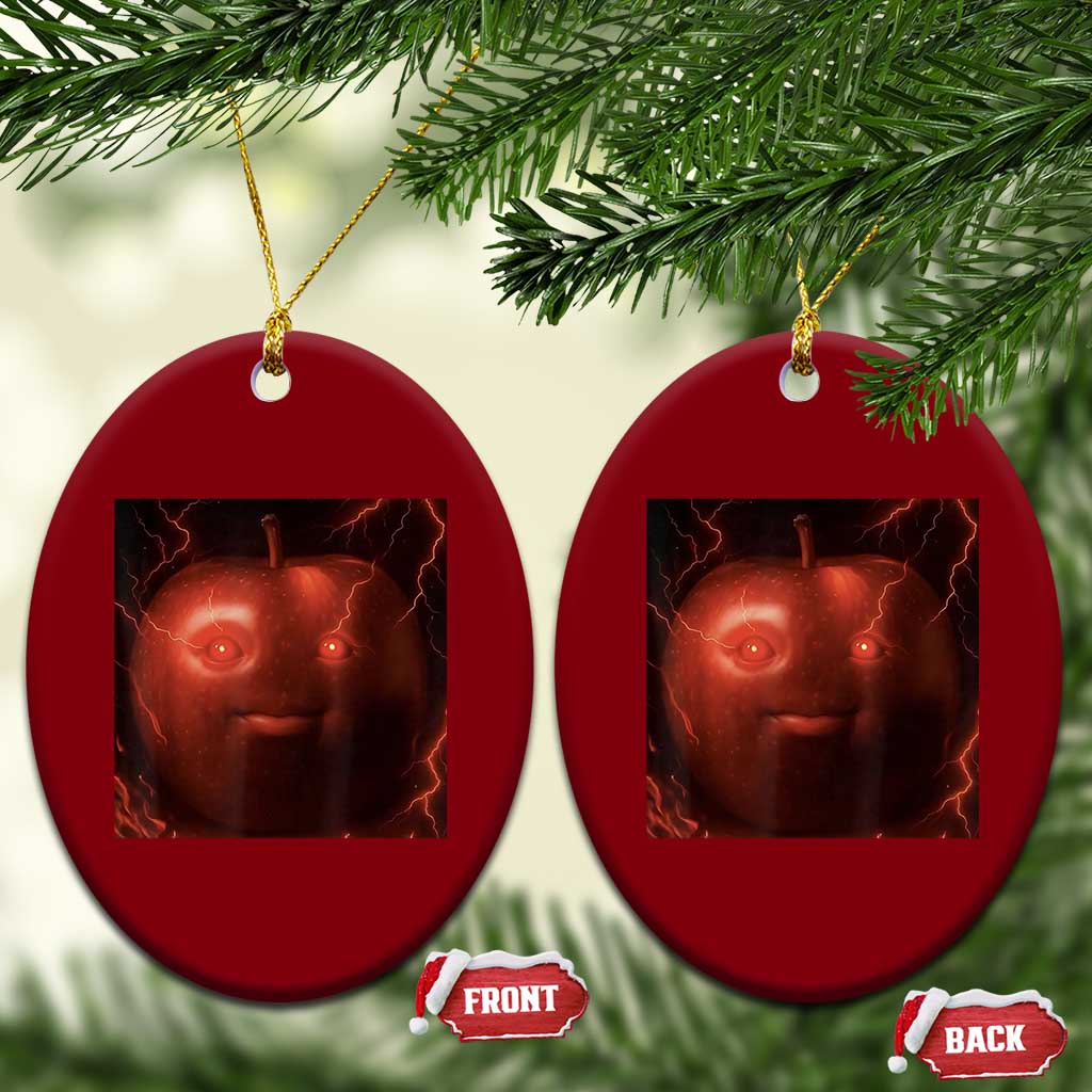 Evil Freaky Apple Meme Ceramic Ornament Creepy Dark AI Fruit Face With Glowing Eyes TS02 Print Your Wear