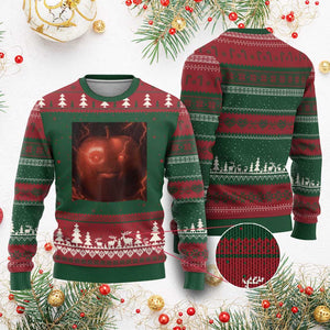 Evil Freaky Apple Meme Ugly Christmas Sweater Creepy Dark AI Fruit Face With Glowing Eyes TS02 Red Green Print Your Wear