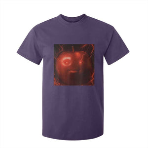 Evil Freaky Apple Meme T Shirt For Kid Creepy Dark AI Fruit Face With Glowing Eyes TS02 Purple Print Your Wear