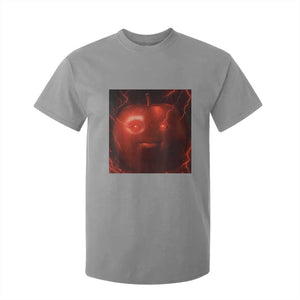 Evil Freaky Apple Meme T Shirt For Kid Creepy Dark AI Fruit Face With Glowing Eyes TS02 Sport Gray Print Your Wear