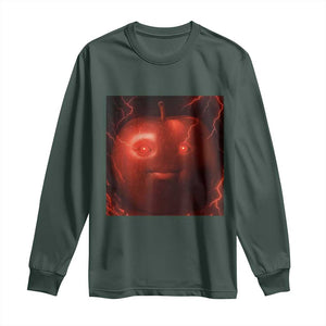 Evil Freaky Apple Meme Long Sleeve Shirt Creepy Dark AI Fruit Face With Glowing Eyes TS02 Dark Forest Green Print Your Wear