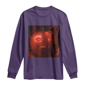 Evil Freaky Apple Meme Long Sleeve Shirt Creepy Dark AI Fruit Face With Glowing Eyes TS02 Purple Print Your Wear