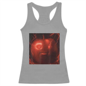 Evil Freaky Apple Meme Racerback Tank Top Creepy Dark AI Fruit Face With Glowing Eyes TS02 Sport Gray Print Your Wear
