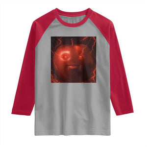 Evil Freaky Apple Meme Raglan Shirt Creepy Dark AI Fruit Face With Glowing Eyes TS02 Sport Gray Red Print Your Wear