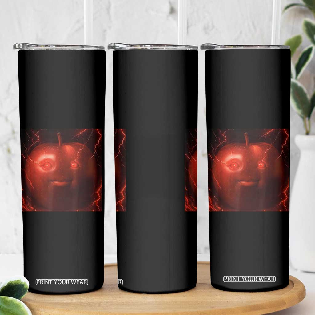 Evil Freaky Apple Meme Skinny Tumbler Creepy Dark AI Fruit Face With Glowing Eyes TS02 Print Your Wear