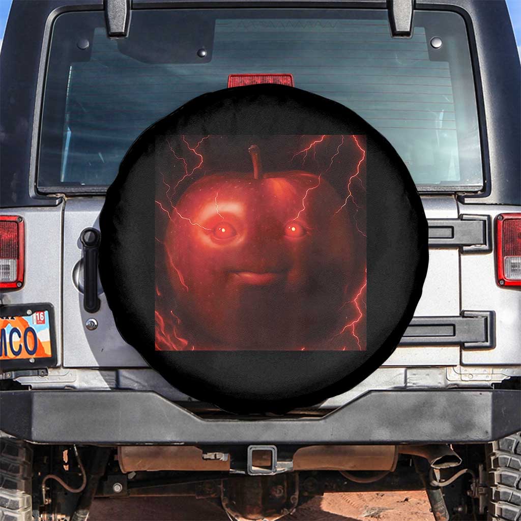 Evil Freaky Apple Meme Spare Tire Cover Creepy Dark AI Fruit Face With Glowing Eyes TS02 No hole Black Print Your Wear