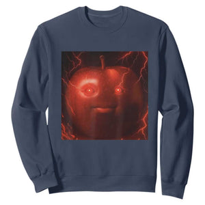 Evil Freaky Apple Meme Sweatshirt Creepy Dark AI Fruit Face With Glowing Eyes TS02 Navy Print Your Wear