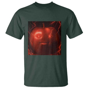 Evil Freaky Apple Meme T Shirt Creepy Dark AI Fruit Face With Glowing Eyes TS02 Dark Forest Green Print Your Wear