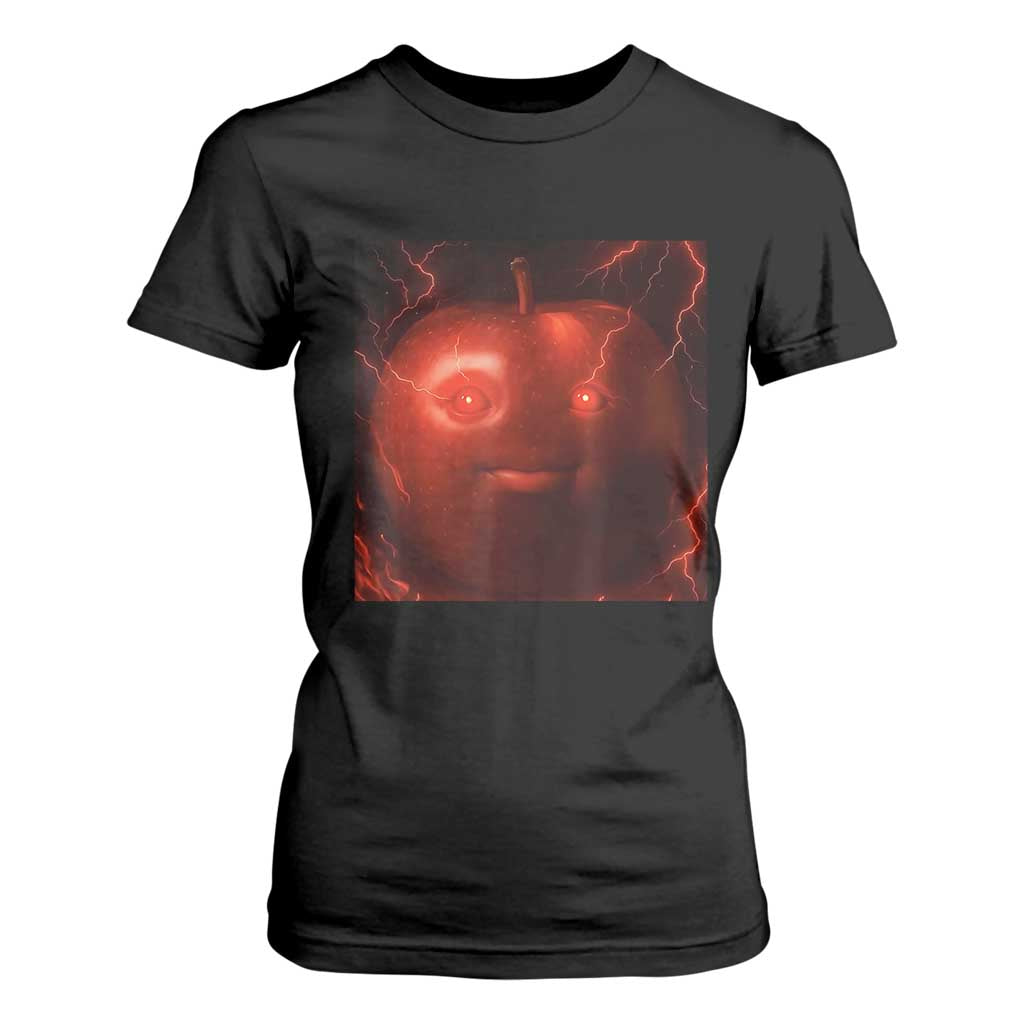 Evil Freaky Apple Meme T Shirt For Women Creepy Dark AI Fruit Face With Glowing Eyes TS02 Black Print Your Wear