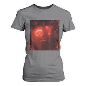Evil Freaky Apple Meme T Shirt For Women Creepy Dark AI Fruit Face With Glowing Eyes TS02 Charcoal Print Your Wear